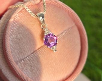 Alexandrite Hexagon Cut Pendant: 925 Sterling Silver Necklace