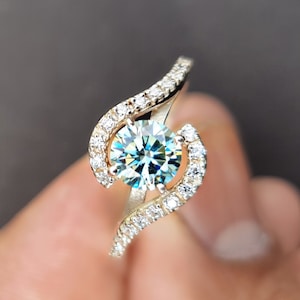 Natural Green Blue Moissanite Ring-925 Sterling Silver-Promise Ring For Her-Anniversary Gift-Engagement Ring-Wedding Ring-Birthday Gift