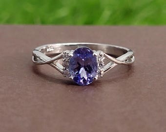 1カラットAAA天然タンザナイトリング：925スターリングシルバー、繊細なリング