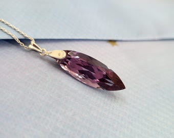 Marquise Lab Alexandrite Pendant: Sterling Silver Color Change Necklace