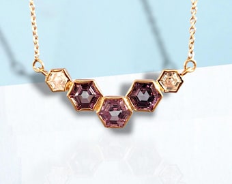 HEXAGON Cut Alexandrite Pendant: Rose Gold on 925 Sterling Silver Color Change Necklace