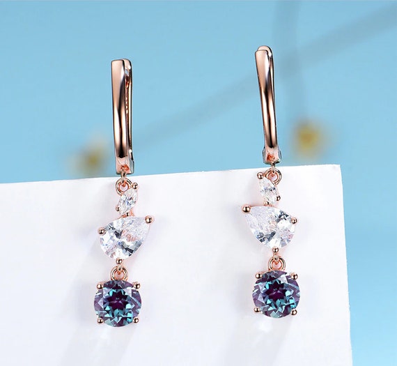 Orecchino alexandrite-925 sterling argento-cerchio orecchino-anniversario regalo-fidanzamento regalo-matrimonio regalo-compleanno regalo-per mamma-rosa gioielli in oro - Italia