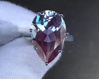 Alexandrite Gemstone Ring: Pear Cut 925 Sterling Silver Anniversary Ring