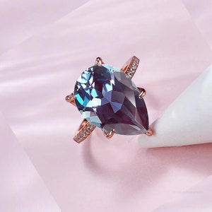Pear Cut Alexandrite Ring: 925 Sterling Silver Engagement Ring