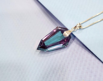 Shield Cut Alexandrite Pendant: 925 Sterling Silver Color Change Necklace