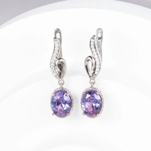 Boucles d’oreilles alexandrite, pour femmes, argent sterling 925, boucles d’oreilles ovales, cadeau d’anniversaire, cadeau de mariage de fiançailles, changement de couleur Alexandrite