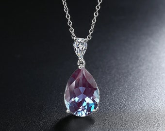 Alexandrite Pear Cut Pendant: 925 Sterling Silver Necklace
