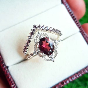 Rhodolith Ring Set: 925 Sterling Silber Doppelring