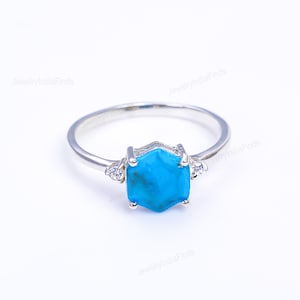 Turquoise Ring, Hexagon Cut Silver Ring, Turquoise Engagement Ring,Unique Cut Rare Gemstone,Turquoise Stone,Promise Ring,For Mom Ring