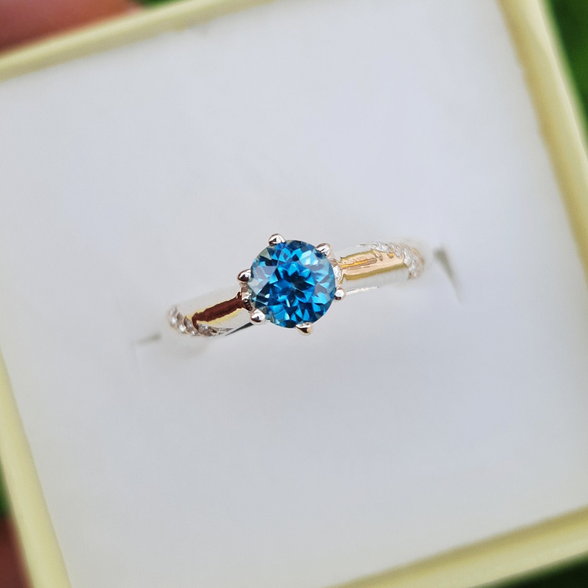 Real Blue Zircon Ring-925 Sterling Silver-Promise Ring For Her-Anniversary-Engagement Ring-Wedding Ring-Birthday Gift-Natural Zircon Jewelry