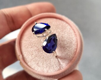Lab Created Sapphire Ring: Sterling Silver Two Stone Promise Ring