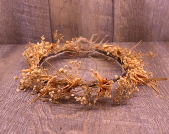 Rustic Dried Floral Crown in Earthy Beige Tones