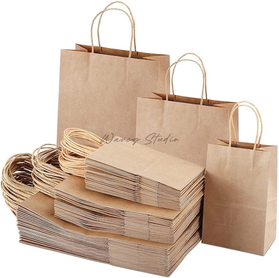 Craftedbymagical 100 Pack Brown Small Paper Bags With Handles Bulk, Gift  Paper Bags, Kraft Birthday Party Grocery Vendor Market Craft Bags 