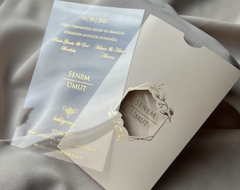 Gold Foil Acrylic Wedding Invitation Set with Cream Envelope