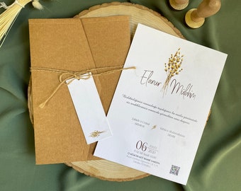 Rustic Wedding Invitation Set, Craft Paper Wedding Invitation, Boho Engagement Invitation, Unique Vow Renewal Invitation, Wedding Stationery