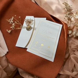 Gold Leaf Wedding Invitation: Acrylic RSVP, Personalized Envelope