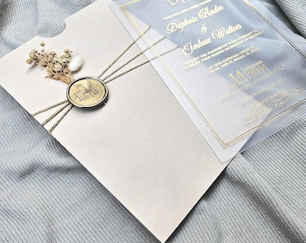 Acrylic Wedding Invitation • Gold Foil Clear Invite • Luxury Transparent Wedding Card • Custom Modern Wedding Invitation