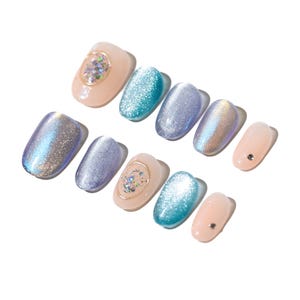 Sun&Beam Nails Handmade Press-on Short Round Blue Purple Gradation Magnet Minimalist Design Fashion False Nail Tips 10 Pcs Set #219
