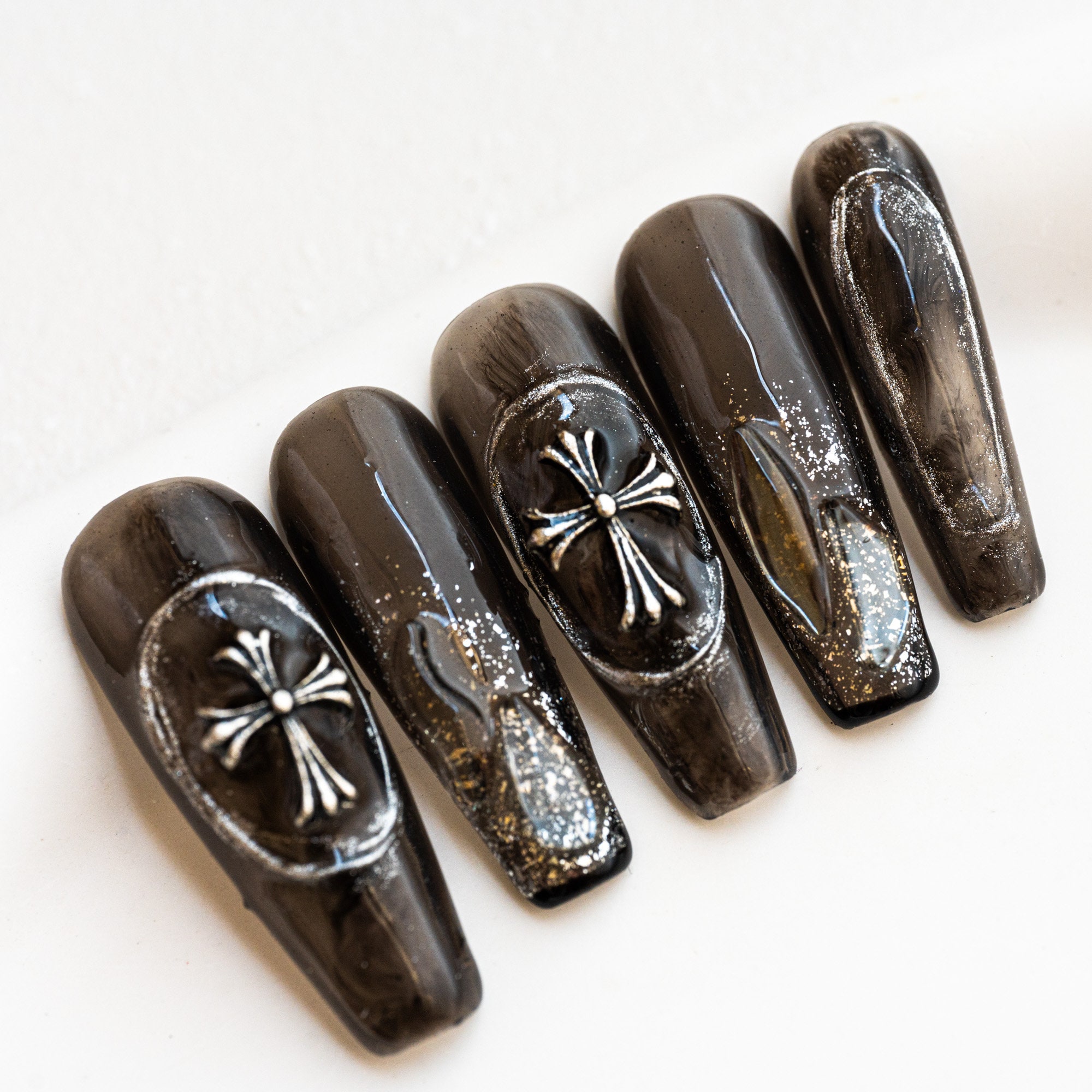 JUSTOTRY 24 Pcs Black Coffin Shape Press on Nails,Long Length with  Butterfly and Rhinestones Love Designs Ballet Fake False Nails with  Glue,Nail Art for Women and Girls Stick on Nails : Amazon.ca: