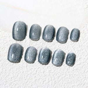 Sun&Beam Nails Handmade Press-on Short Round Grey Magnet Solid Color Minimalist Design Fashion False Nail Tips 10 Pcs Set #247
