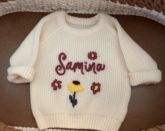 Personalized Baby Sweater: Hand-Embroidered Name, Custom Knit Infant Gift