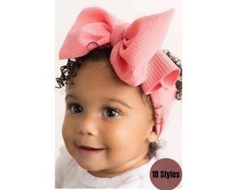 3pcs Baby big bow headband set- stretchy big bow turban headband, soft nylon headband, baby multicolored headband, baby head wraps