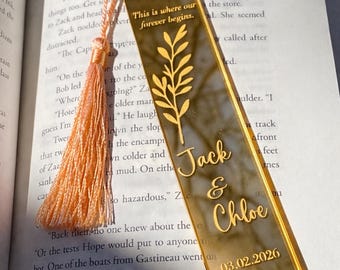 25 Pcs Wedding Bookmark Favors Bulk, Personalized Acrylic Guest Bookmark with Tassel, Custom Wedding Guest Gifts