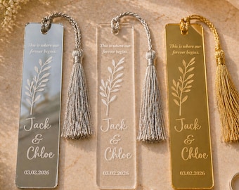 25 Marcapáginas Personalizados para Bodas, Regalos de Boda con Nombre Personalizado, Marcapáginas de Acrílico con Borla, Regalo para Invitados, Recuerdos para Despedida de Soltera