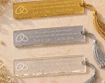 25 PCS Personalized Wedding Favor Bookmarks, Acrylic Wedding Guest Favors, Luxury Bridal Shower Keepsake, Custom Tassel Bookmark