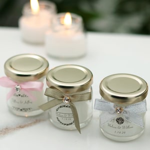 Personalized Wedding Favor Candles: Glass Jar, Boho Party Favors