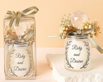 Wedding Favor Elegant Rustic Floral Crystal Candles | Luxury Wedding Gifts for Guests | Unique Glass Candle Favors