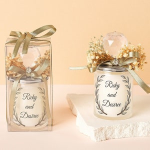 Wedding Favor Elegant Rustic Floral Crystal Candles | Luxury Wedding Gifts for Guests | Unique Glass Candle Favors