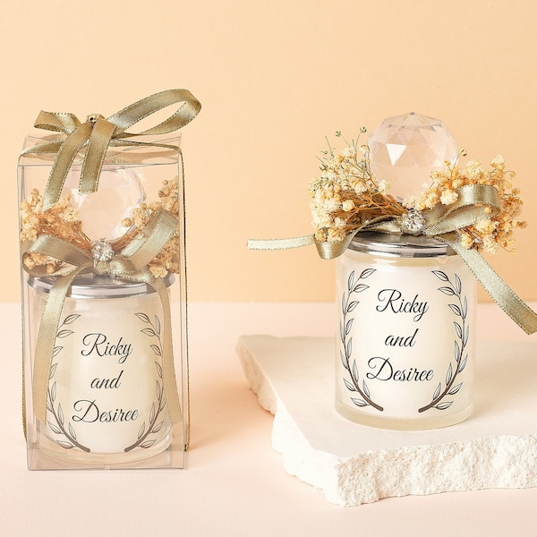 Wedding Favor Elegant Rustic Floral Crystal Candles | Luxury Wedding Gifts for Guests | Unique Glass Candle Favors