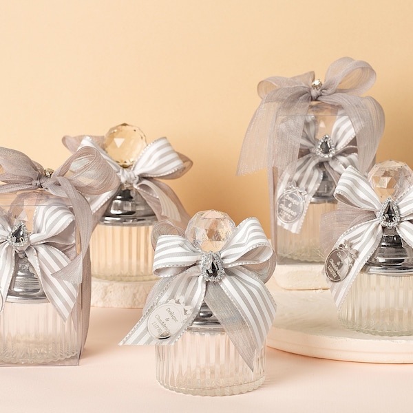 Silver Candy Box Favors | Luxury Glass Dish | Wedding Guest Favors | Custom Tag Metal Lid Candy Jar