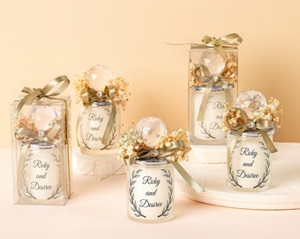 Elegant Rustic Floral Crystal Candles | Luxury Wedding Gifts for Guests | Unique Glass Candle Favors