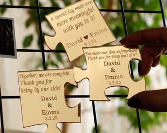 Personalized Puzzle Piece Wedding Favor Magnets - Bulk Set of 25