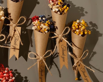 25 Mini Dried Flower Bouquet Favors, Rustic Wedding Decor, Baby Shower Gifts, Thank You Tags