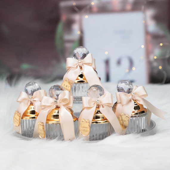 Personalized Wedding Favor: Crystal Candy Bowl with Custom Tag