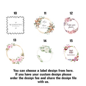 Puede incluir: Una colecci&oacute;n de 10 dise&ntilde;os diferentes de etiquetas de boda. Los dise&ntilde;os presentan coronas de flores, formas geom&eacute;tricas y texto como "Wedding Planner", "Save the Date" y "Frame your flowers".