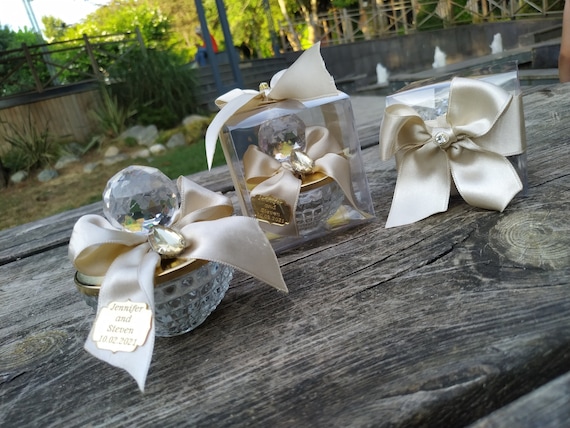 Personalized Glass Candy Bowl Wedding Favors: Rustic Thank You Gifts