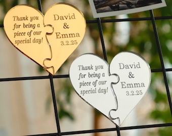25 Personalized Heart Puzzle Magnet Wedding Favors - Bulk Thank You Gifts