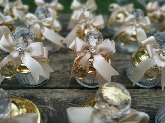 Personalized Glass Candy Dish Favor, Unique Luxury Wedding Favors, Party Thank You Gifts, Elegant Almond Candy Jar Favors