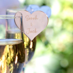 Personalized Acrylic Heart Drink Tags, Wedding Favors, Champagne Charms (Set of 50)