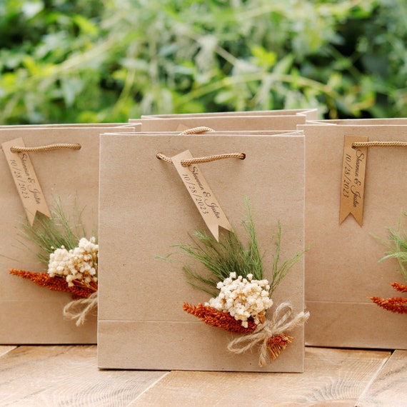 Bulk Welcome Bag Favors, Wedding Favor Bags, Thank You Gifts, Bridesmaid Gift Bags, Kraft Bag with Flower & Custom Tag, Hotel Wedding Bag