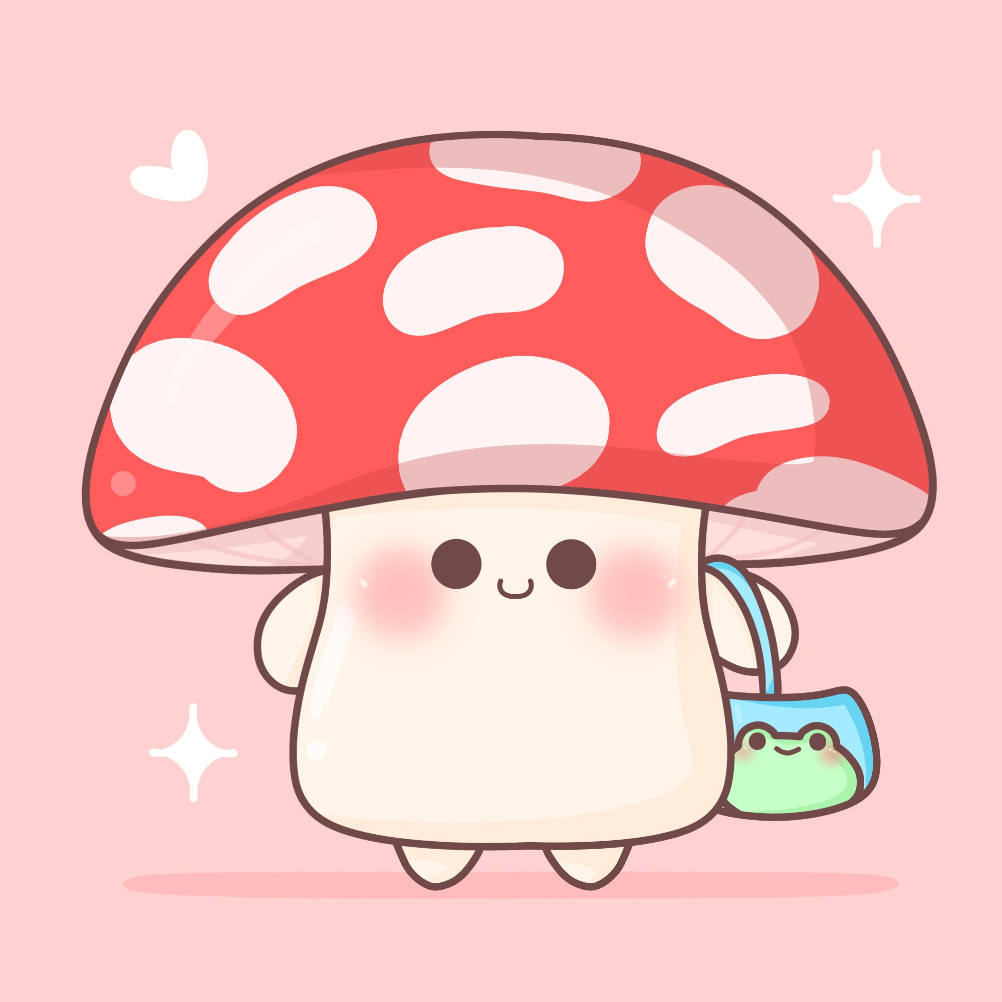 1 Kawaii Mushroom With Frog Purse Aesthetic Cottage Core Etsy