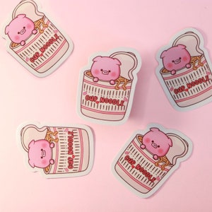 Kawaii Pig Cup O Noodle Food Art Sticker Aesthetic Sticker 2" Free Shipping