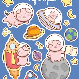 Pig In Space Cute Removable Matte 5x6 Sticker Sheet