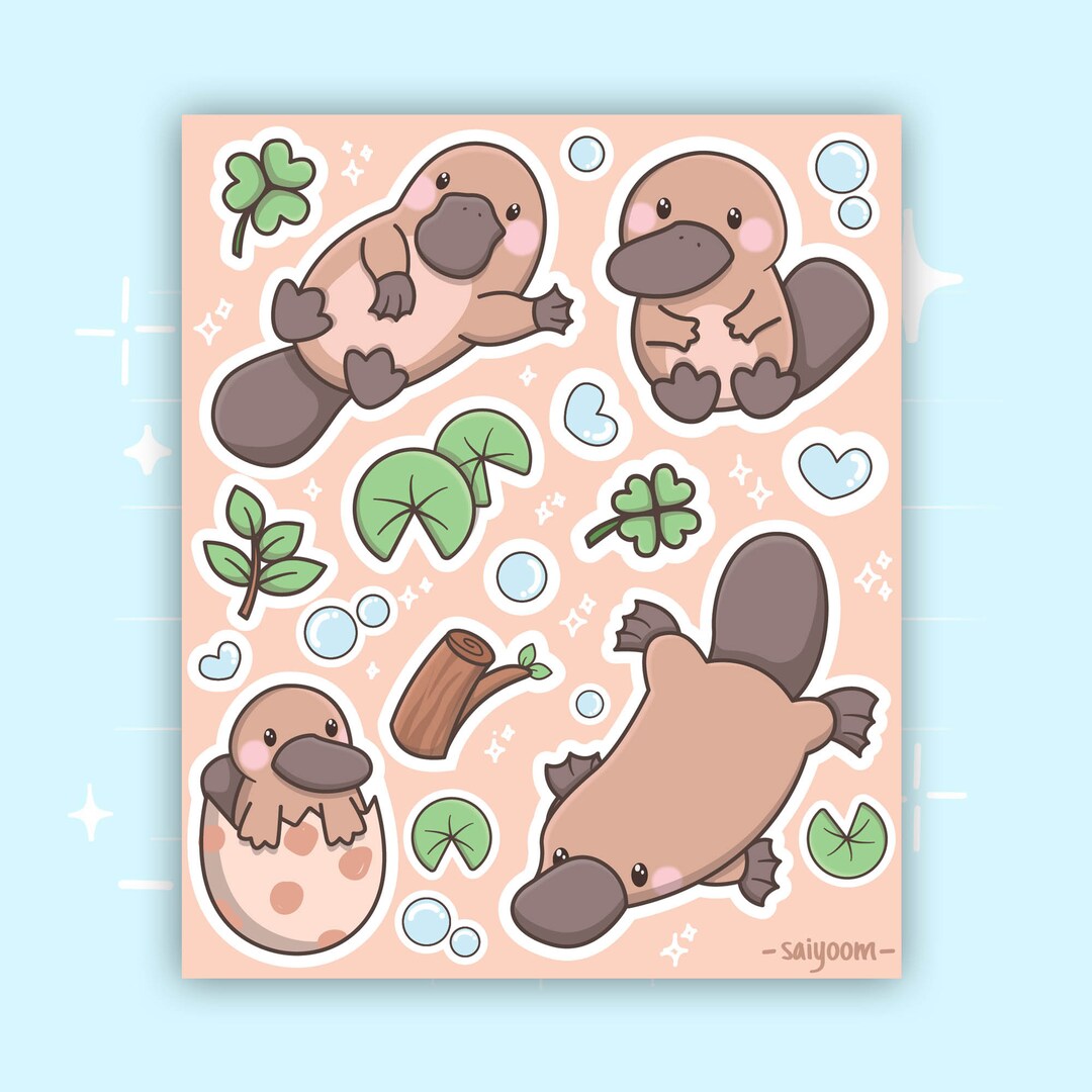 Kawaii Adorable Platypus Cute Animal 5x6 Sticker Sheet 0 Residue ...