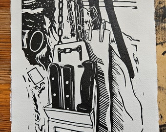 Impressions de boucher, impression artistique « Pause café » faite main A4 Lino, cadeau de boucherie, tenture murale, décoration