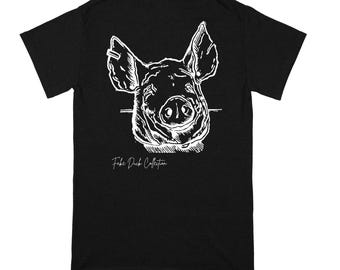 Limited Edition ** PRE-ORDER ** Black Tshirt, Pig Head, Butchery Print, Meat, BBQ